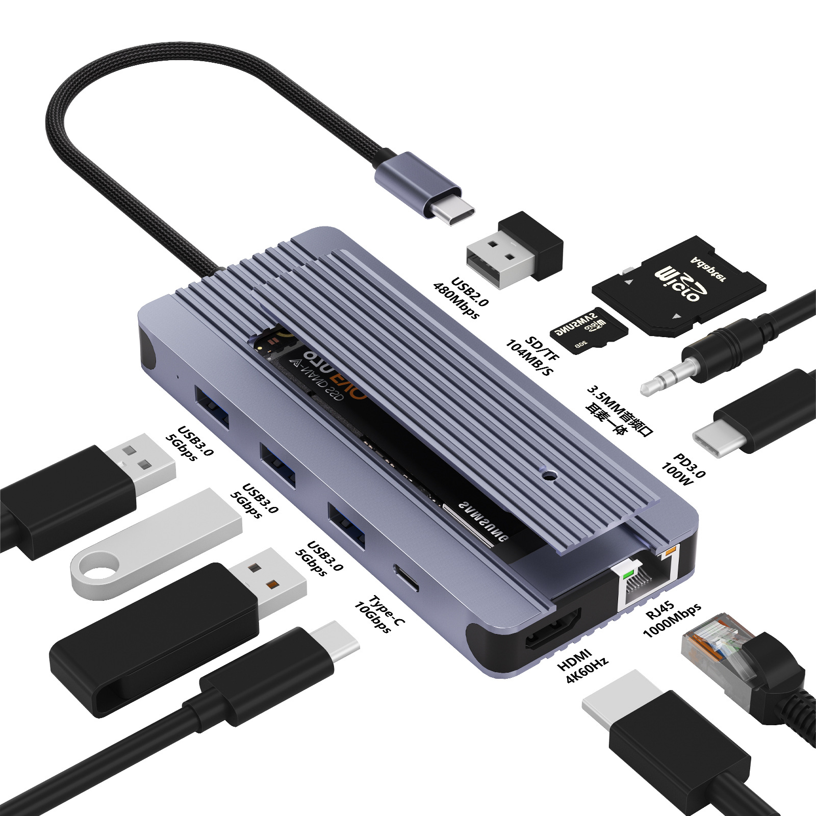 하드 드라이브 인클로저 도킹 스테이션(네트워크 포트 12-in-1)