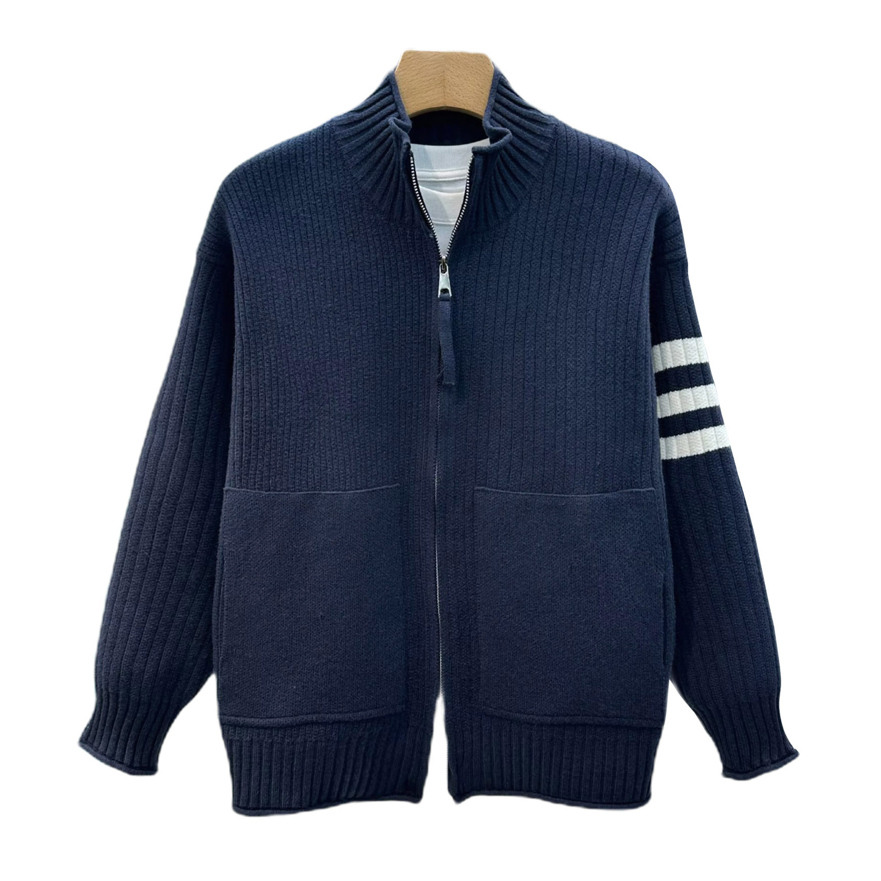 Explosiones transfronterizas de tamaño grande europeo tres barras a rayas cardigans jersey suéter hombre cardigans de negocios fábrica al por mayor