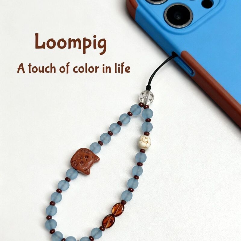 "Sea Salt Milk Coffee" Kitten Biscuit Blue and Brown Color-Blocking Autumn and Winter Phone Chain Ccd Phone Pendant Anti-Loss Gift