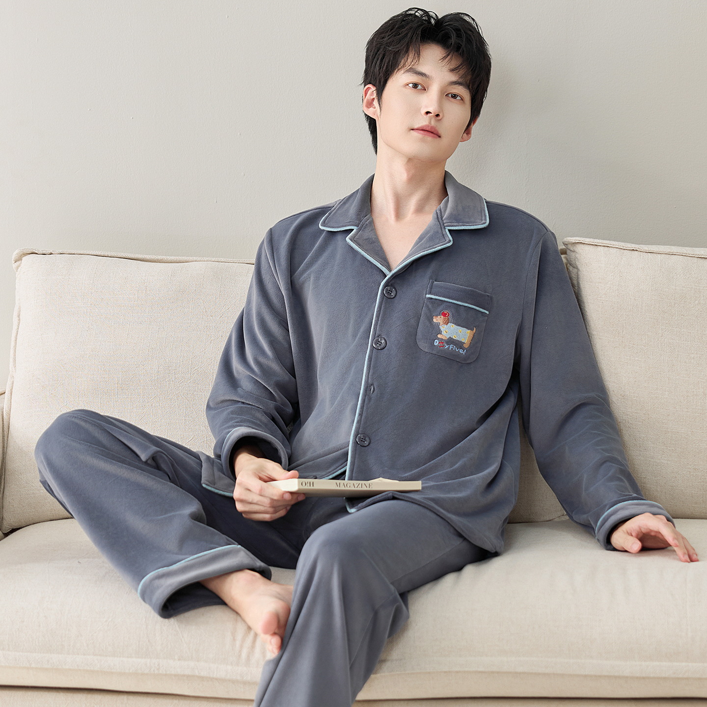 海岛绒睡衣男青年2025冬季长袖保暖套装加厚珊瑚绒长袖家居服大码