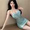 Sparkling fabric drawstring low cut backless bottom wrapped buttocks dress