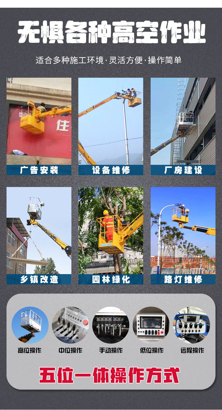Blue and yellow license plate aerial work vehicle 38.31m road maintenance straight arm lift vehicle, repair lift, engineering work vehicle