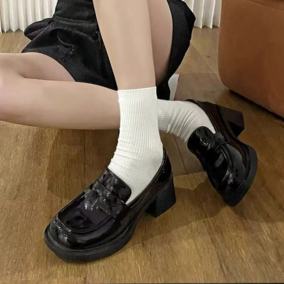 Kurihara Bear Small Leather Shoes Women's Genuine Leather High Heel Loafers 2025 Spring and Autumn New College Style Single-layer Shoes JK Uniform Shoes