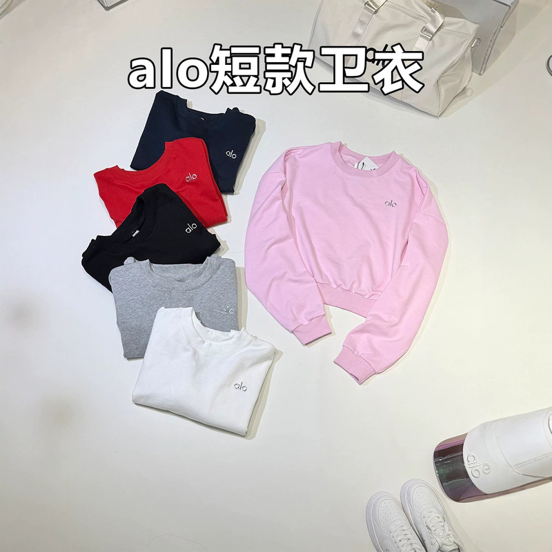 26 Spring Alo Three-Dimensional Letter Round Neck Sweatshirt for Women Casual Classic Versatile Sports Yoga Short Top in Stock 26 Spring Alo Three-Dimensional Letter Round Neck Sweatshirt for Women Casual Classic Versatile Sports Yoga Short Top in Stock
