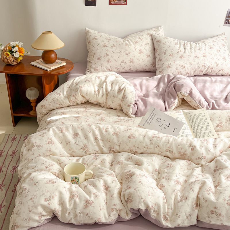 Todo el algodón otoño invierno doble hilo espesado cuatro piezas Xinjiang colcha de algodón de lana larga una cama de algodón puro cuatro piezas