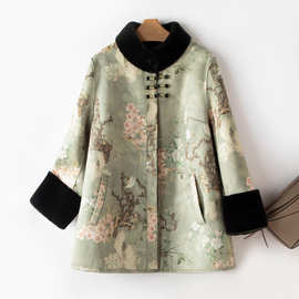 洋气中国风妈妈冬装皮毛一体外套女高贵中老年唐装金貂绒皮草大衣