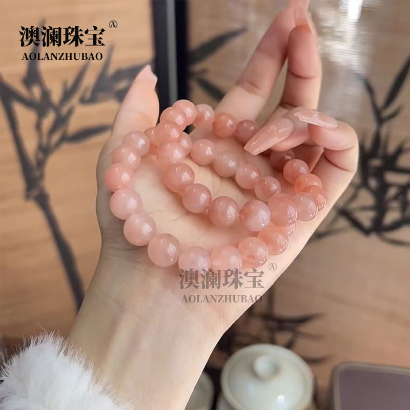 Pink Gold Silk Jade Single Circle Bead Bracelet Peach Blossom Stuffed Beads Girl Style Jewelry Simple Design Live Supply Pink Gold Silk Jade Single Circle Bead Bracelet Peach Blossom Stuffed Beads Girl Style Jewelry Simple Design Live Supply