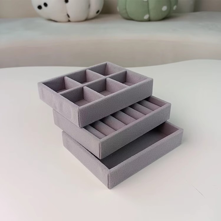 Grey Jewelry Ring Flannel Earrings Storage Box small size Drawer Lining Gall Jewelry Bracelet Watch Display Tray