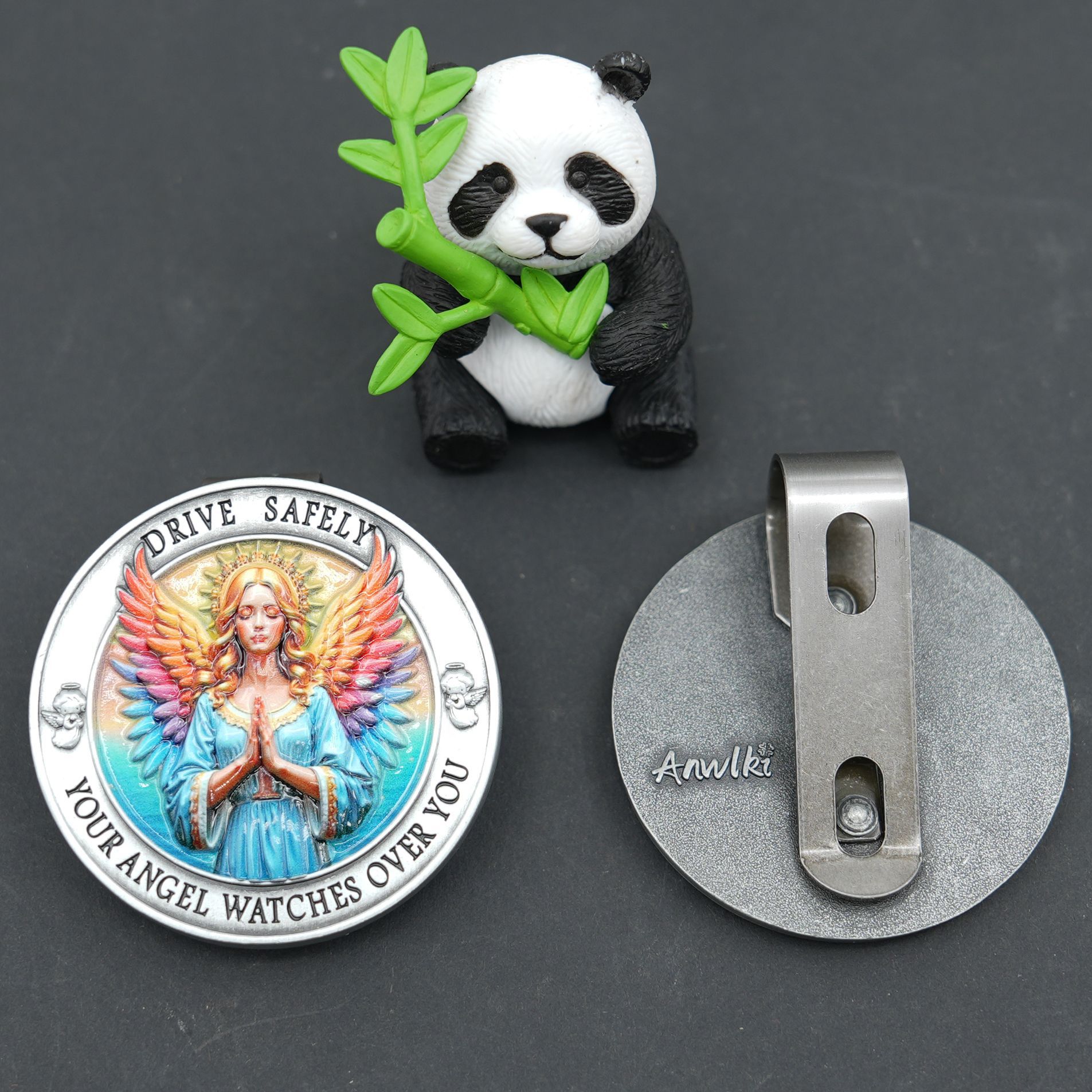 Jz34 Metal Car Sun Visor Clip, Guardian Angel Religious Pattern Car Ticket Holder, Creative Car Accessory