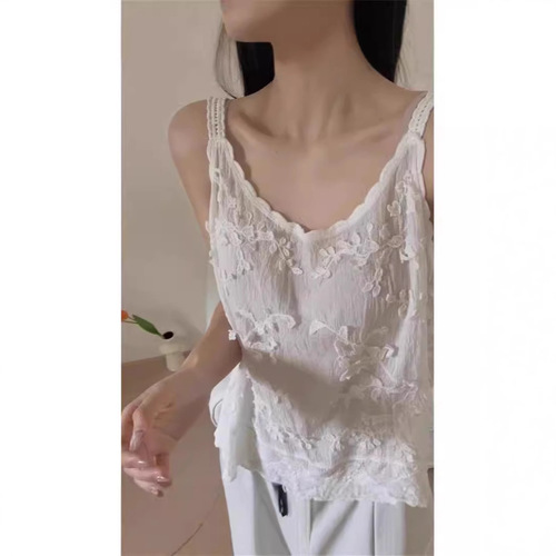 French lace openwork embroidery floral gorgeous small strapless camisole women's summer new loose unique sleeveless top