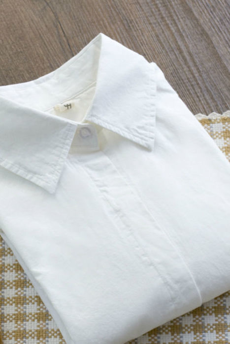 100% Cotton Spring Long-Sleeved White Shirt for Women Winter Velvet Thickeneded Warm Base Shirt Simple Professional Top