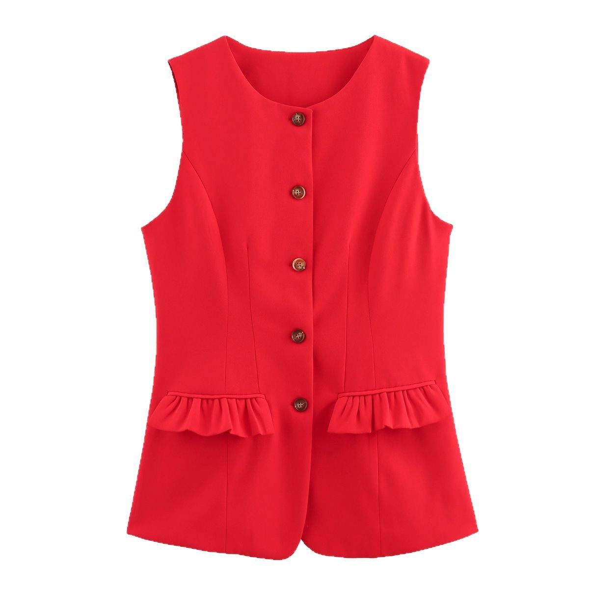 Manufacturer's Ready-Made Foreign Trade Women's Clothing Wholesale 2025 Spring New Fashion Commuter Red Sleeveless Button Vest Top