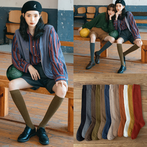 Women's spring, summer and autumn mid-length stockings, calf socks, Japanese and Korean women's socks, pressure slimming socks, ins trendy knee-high socks