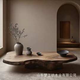 榆木客厅茶几家用阳台茶台禅意实木茶几户外冰茶桌泡茶桌榻榻米桌