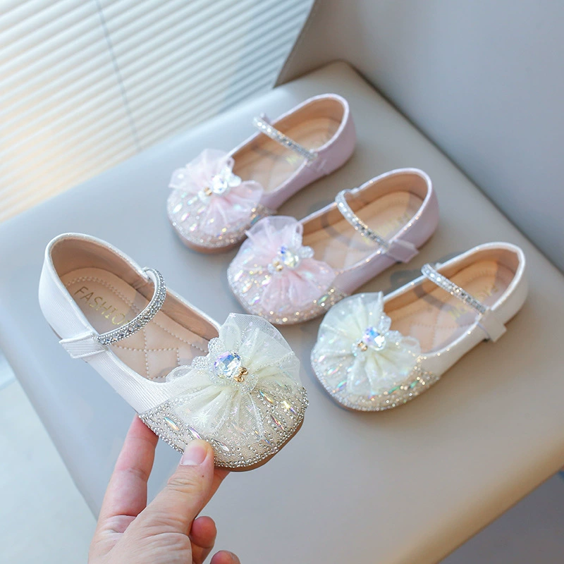 Новые осенние детские туфли для девочек с бантом и стразами 2025 года