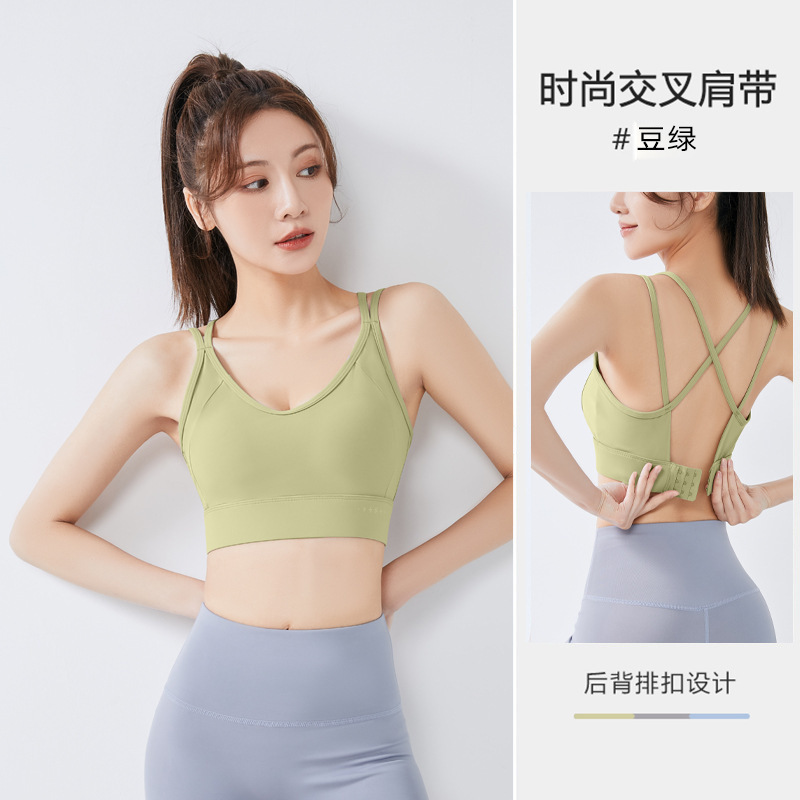 Juyi Tang ropa interior deportiva de cuello V con cojín de pecho chaleco de hombro cruzado bra trasero de hebilla de pecho ropa interior de yoga