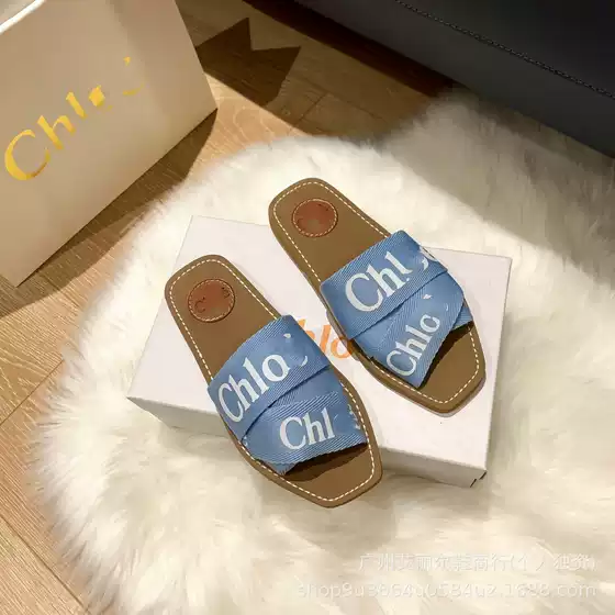 Trendy High Version CD Women's Casual Slide Sandals Canvas Flat Slippers for Outdoor Wear Couple's French Streetwear
