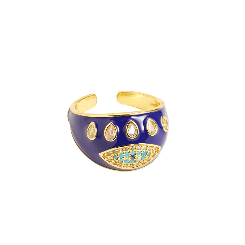 Anillo de oro galvanizado de 18 quilates de galvanizado de estilo europeo y americano, anillo de ojo del diablo, joyas para mujeres nichos que no se desvanecen durante mucho tiempo