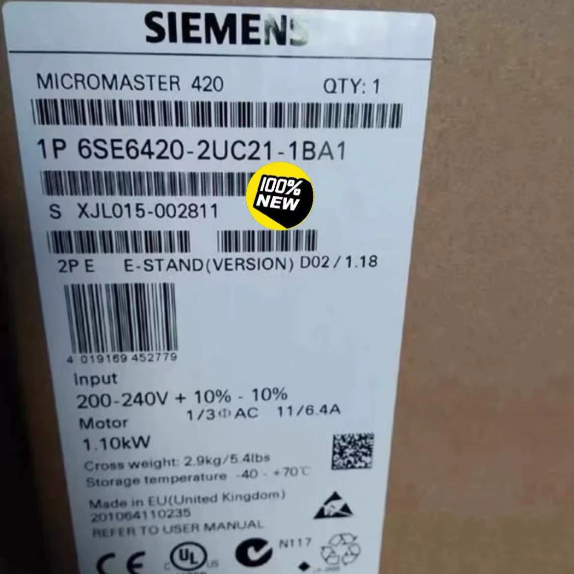 6SE6420-2UC21-1BA1 Инвертор Siemens MM420 1,1 кВт без фильтра