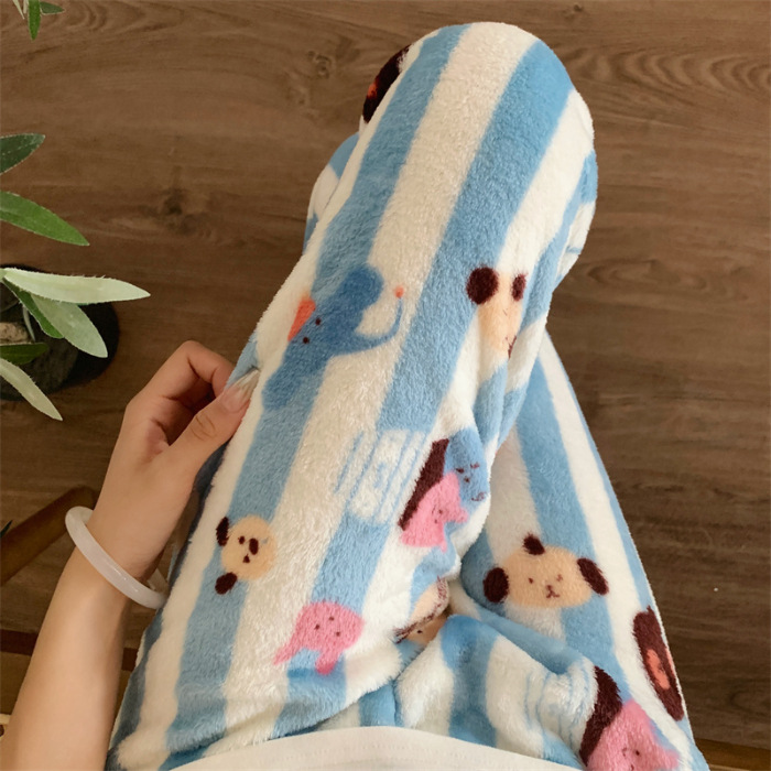 2025 otoño y invierno de flanela de dibujos animados pantalones de pijama individuales gruesos calentados pantalones caseros lindos pantalones