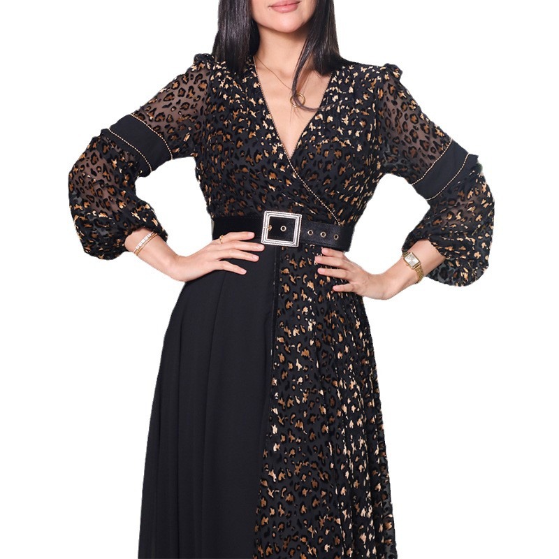 Amazon vestido de cuello en V profundo transfronterizo 2025, nuevo vestido de fiesta elegante, simple y sexy en Europa y América