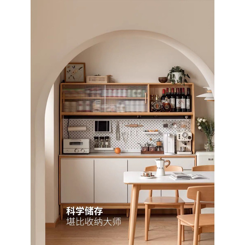 高级全实木餐边柜靠墙一体落地储物柜岩板茶水柜家用收纳碗柜家具|undefined