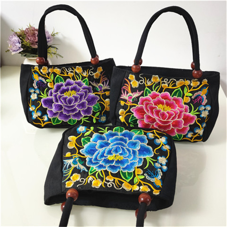 Suministro directo de fábrica bolso de estilo étnico de doble cara bordado lienzo pequeño bolso de mujer casual moda Retro