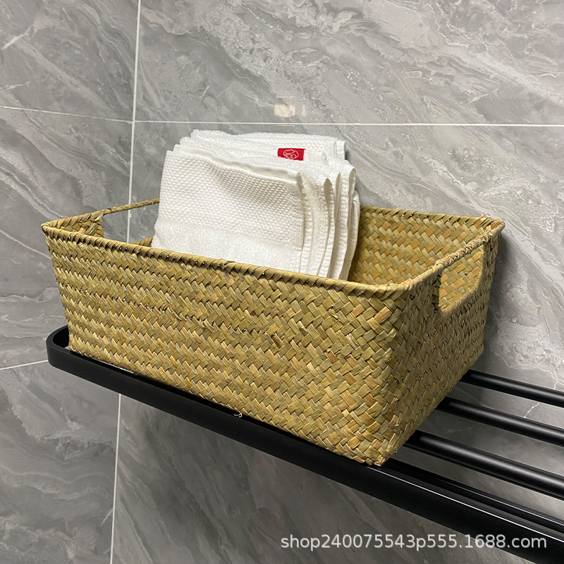 Cesta de almacenamiento de tejido de algas de mar, caja de acabado de tejido manual, mesa, cesta pequeña, bocadillos, caja de almacenamiento de artículos portátiles