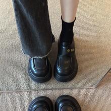 厚底英伦风黑色增高小皮鞋女2025春秋新款大头单鞋玛丽珍乐福鞋子