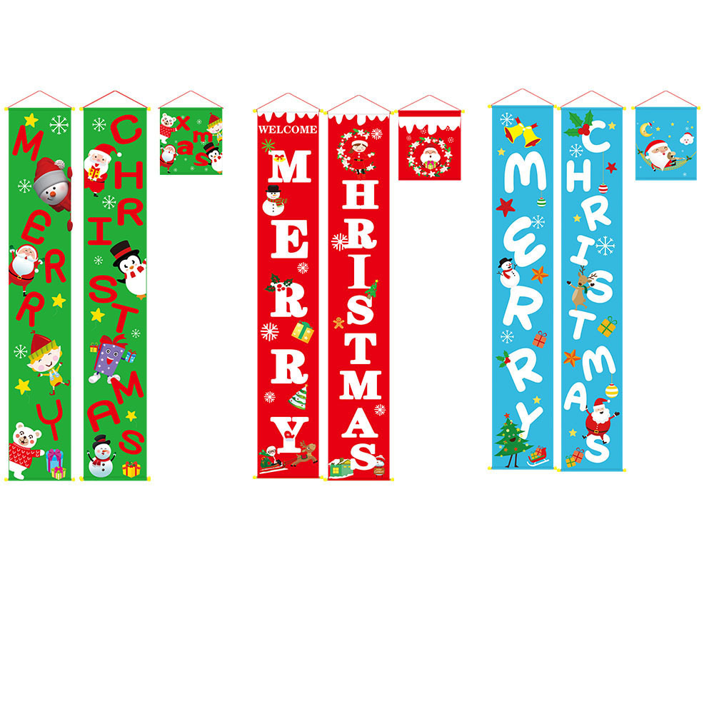 Cortina de Puerta Navideña de Tela No Tejida, Decoración Navideña para Patio o Porche, Bandera Colgante con Letras, Juego de Couplet Navideño