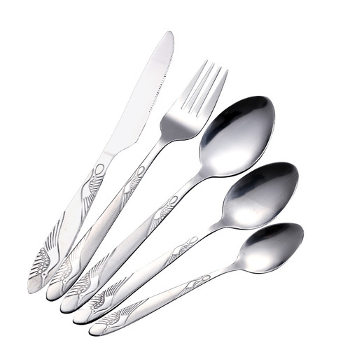 Engraved, Thickened Stainless Steel Cutlery Set - Spoons, Forks, and Knives with a Refined Vintage Design, Suitable for Western Cuisine, Including Steak Knives, Forks, and Soup Spoons, Wholesale