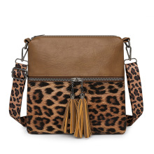 包跨境豹纹小众pu质感女斜挎单肩包时尚流苏拼色百搭包包斜挎包女