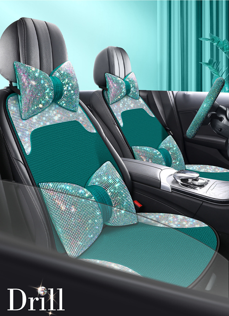 Women's Car Cushion Summer Cool Cushion High-end Atmospheric Full Diamond Car Seat Cushion Pink Four Seasons Universal Three-piece Set