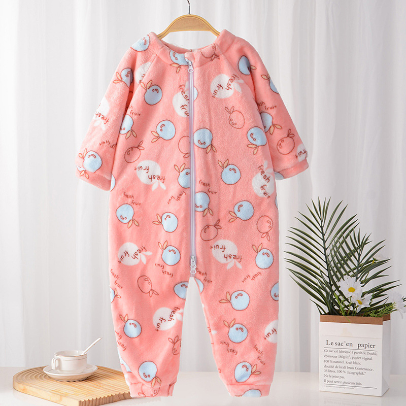Franela de una pieza pijamas niños saco de dormir niños y niñas bebé mameluco bebé anti-patada edredón mameluco primavera y otoño engrosado de doble cara