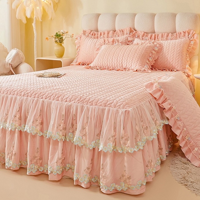 High-grade Thickened Lace French Style Baby Velvet Bed Skirt Non-slip Cotton Embroidered Bed Sheet Bedspread Autumn and Winter Milk Velvet Bed Cover