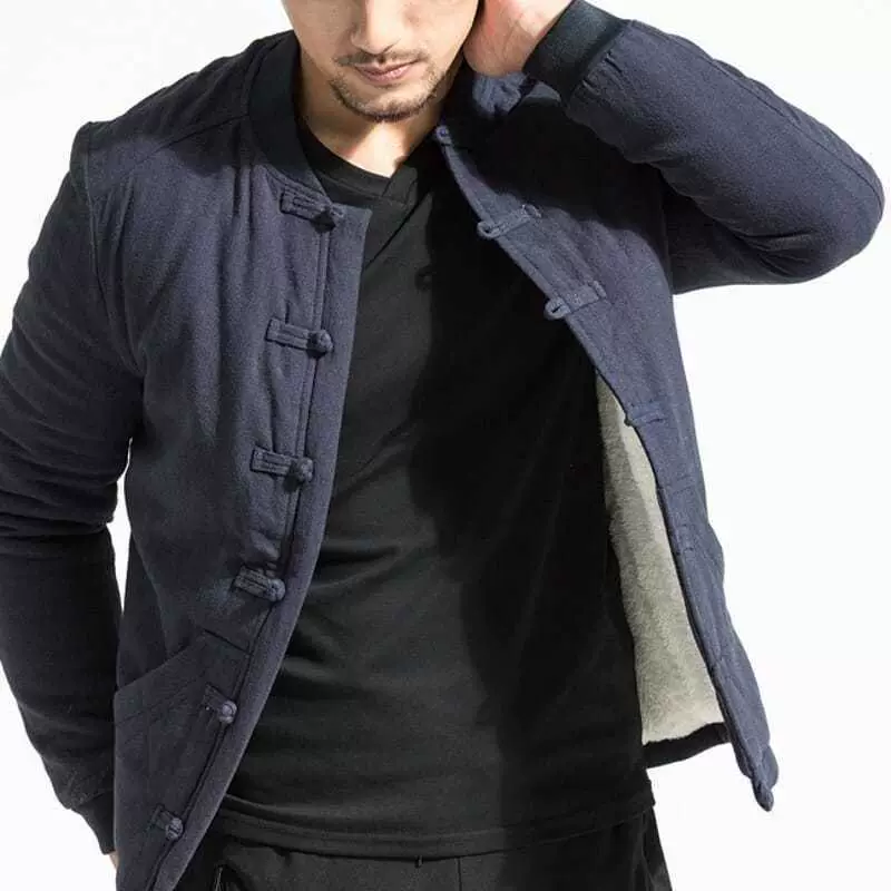 中国风羊羔绒棉衣男冬季加厚外套青年唐装棉袄中式棉服复古居士服