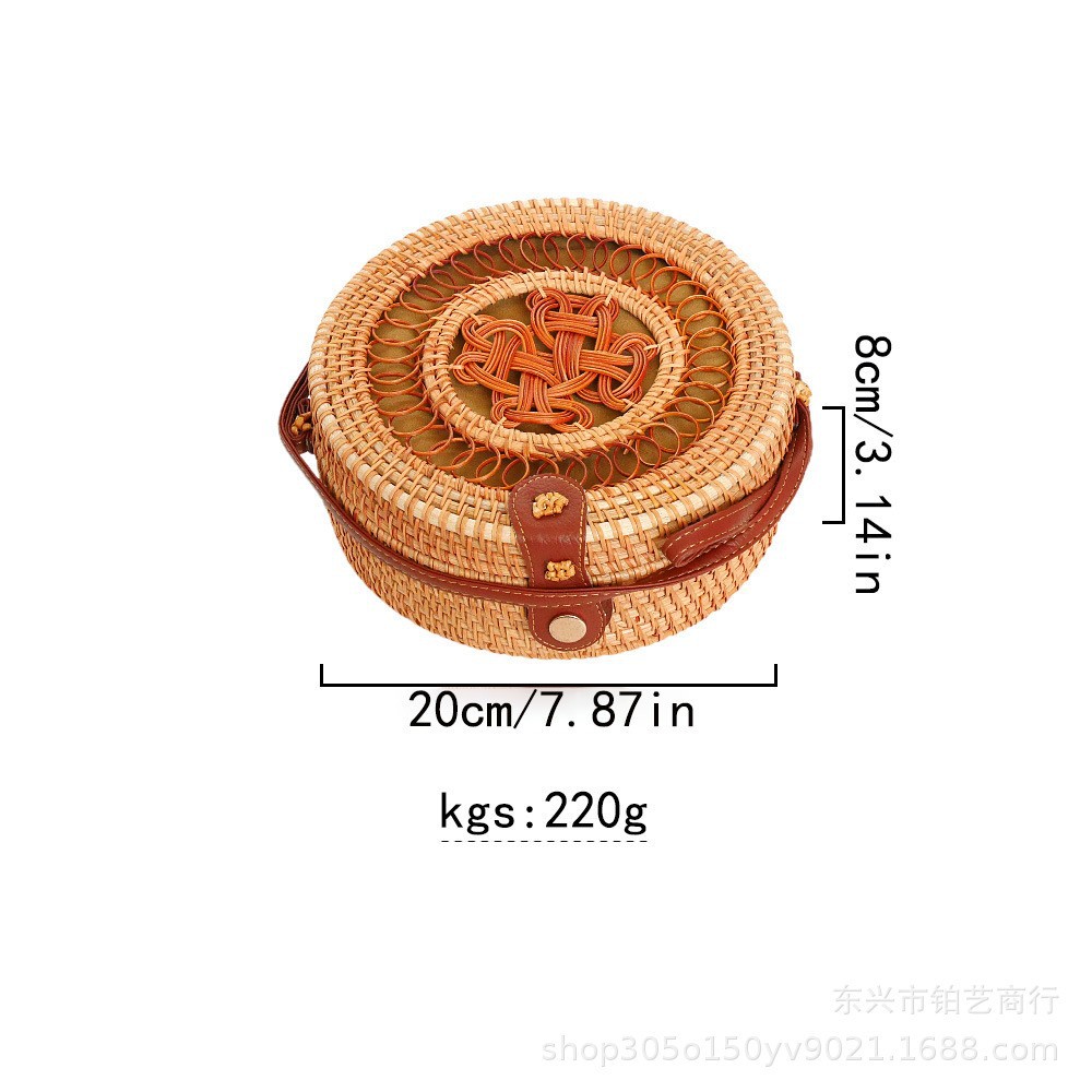 新作insネット紅女包斜めショルダー草編み透かし彫り文芸編み籐編みバケツ包み草編みバッグ