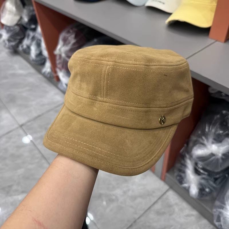 秋冬款保暖百搭显瘦减龄马术帽子女网红k字母徽章绒面平顶鸭舌帽|undefined