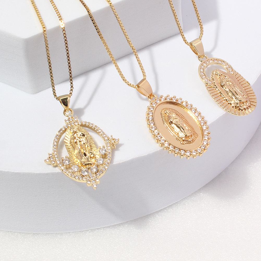 vintage religious jewelry Virgin Mary relief pendant diamond necklace wholesale