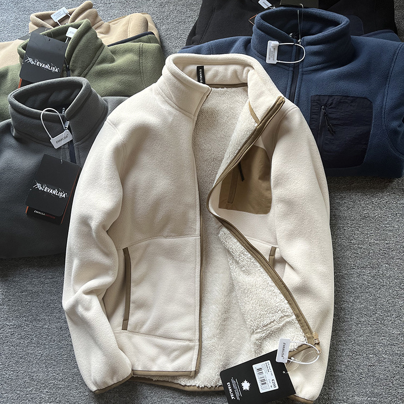 Heavyweight 600g Double-Sided Composite Fleece-Lined Thickened Warm Autumn and Winter Stand-Collar Jacket with Lamb Wool