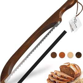 新款跨境木质面包刀烘培带手柄面包分片刀切割锯百吉饼面包分片刀