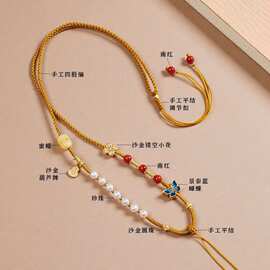 古法手工编织玉坠吊坠挂绳女黄金佛公八宝罗盘佛牌珍珠挂件项链绳