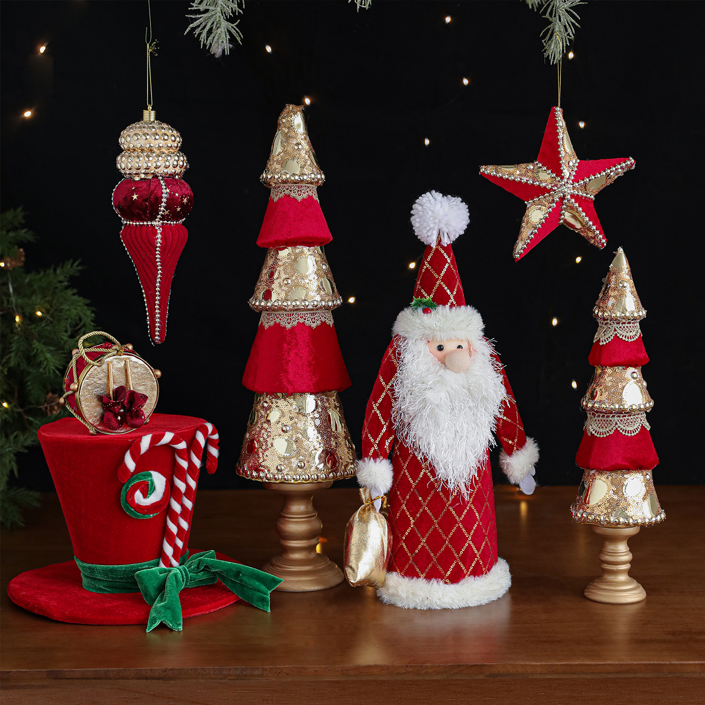 Espuma roja transfronteriza adornos navideños colgantes de árbol de Navidad dorados esquinillas de alta calidad tela de perla decoración de atmósfera