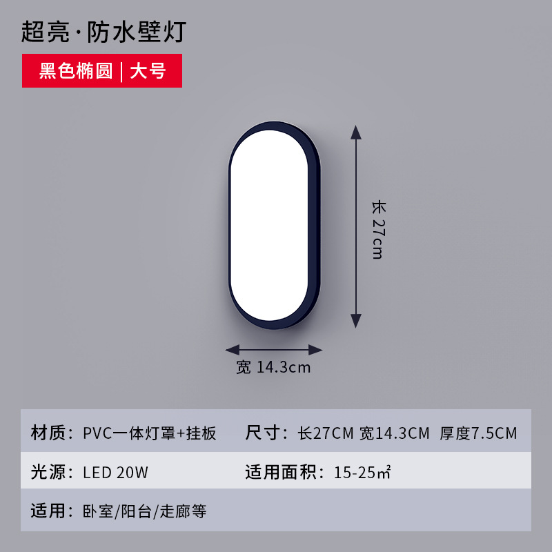 Black-oval large (20W) white light suction Wall dual-use