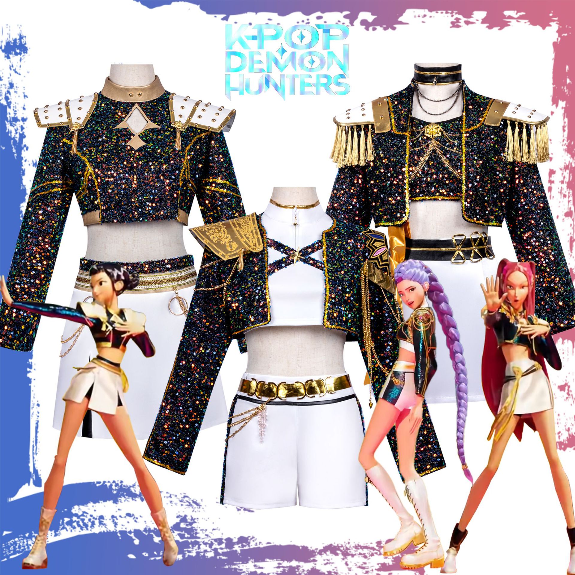 Kpop Korean Wave Hunter Cosplay Costume Rumi Zoyomi Black Gold Stage Outfit Anime Cosplay Costume