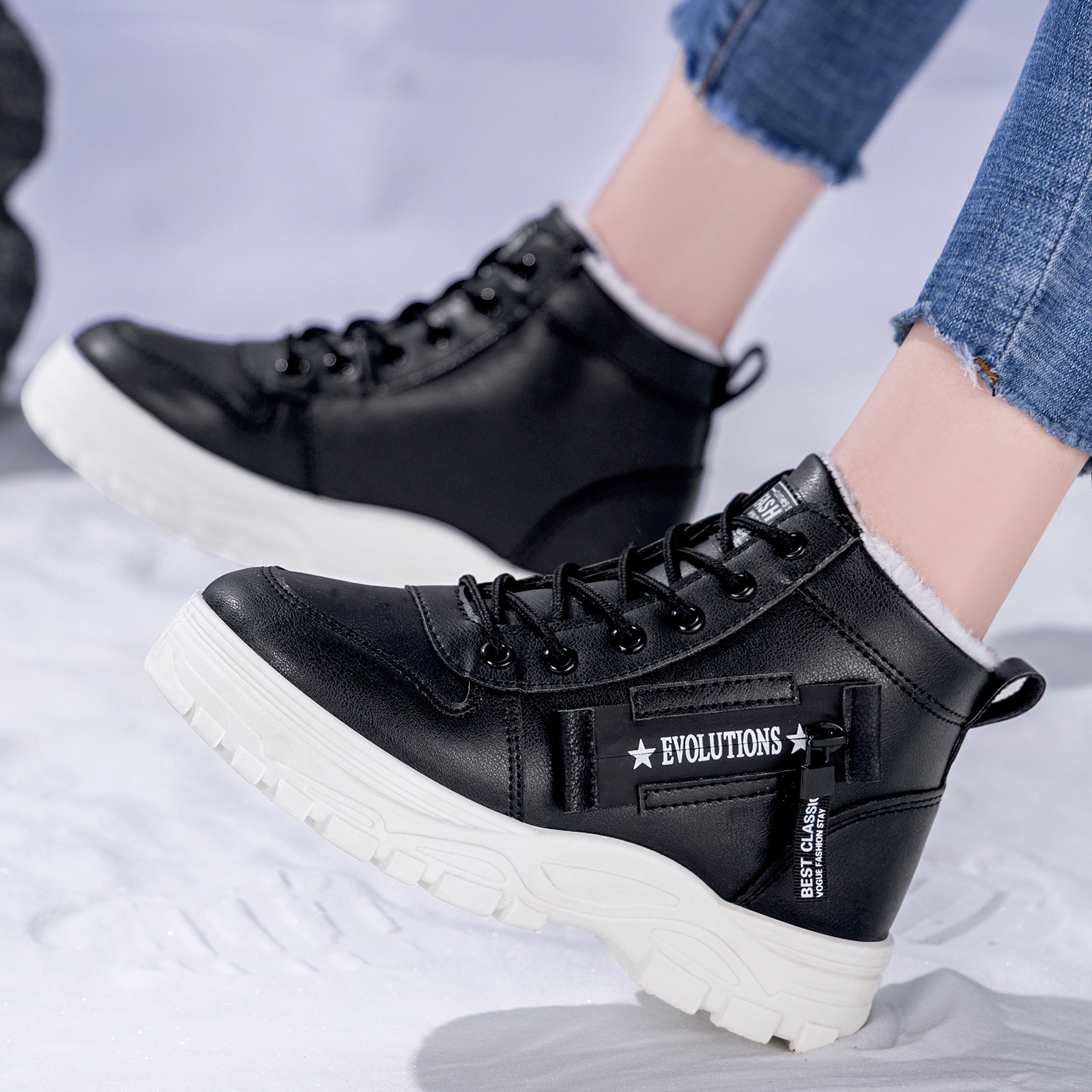 Zapatos de algodón de mujer de invierno, zapatos de mujer de altura transfronteriza, botas de algodón grandes, botas de algodón cómodas, zapatos casuales a prueba de frío