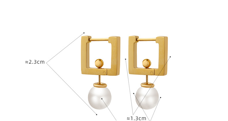 French Style Square Inlay 304 Stainless Steel Artificial Pearls 18K Gold Plated PVD Coated Drop Earrings display picture 1