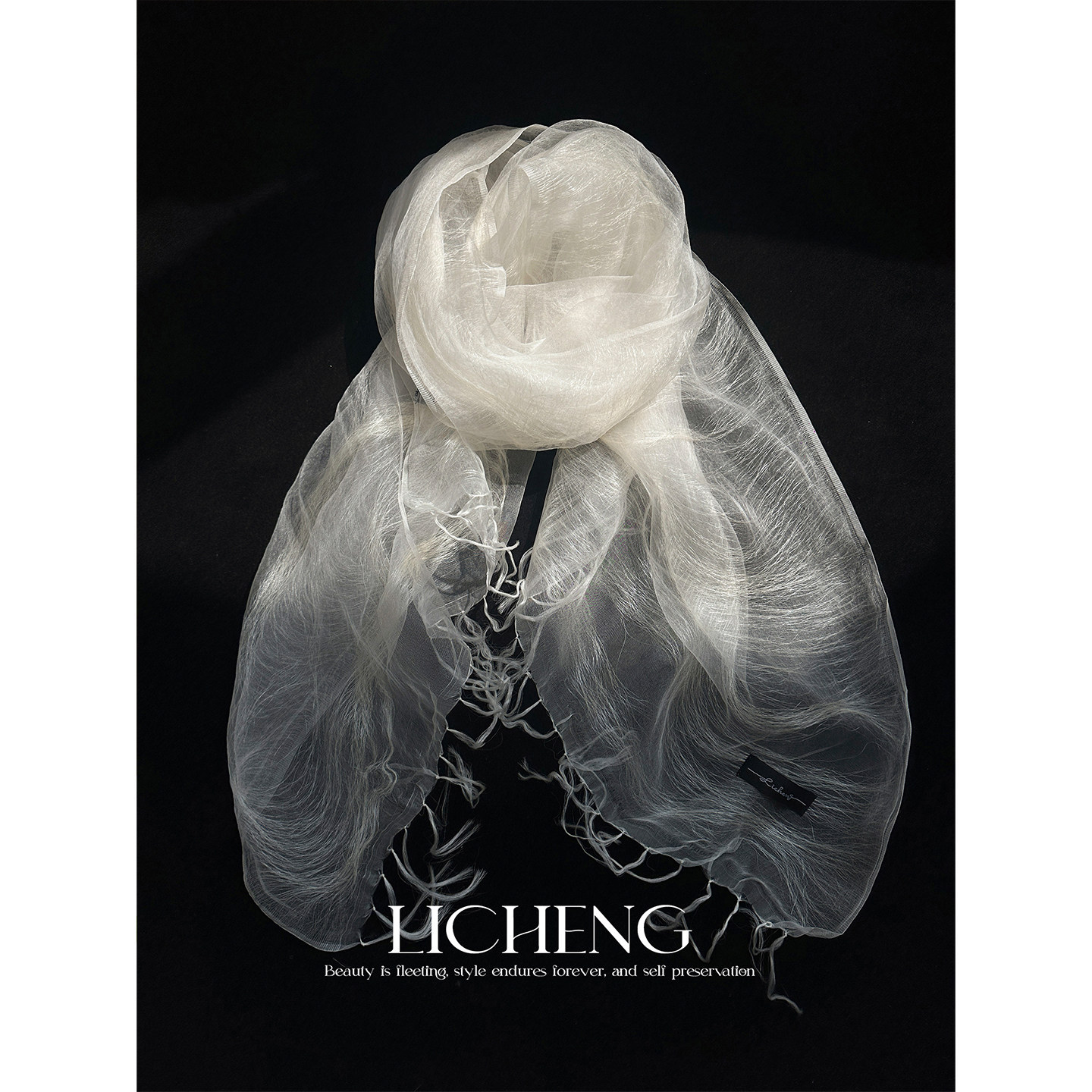 Japanese-Style Lightweight Double-Layer Organza Tassel Scarf, Spring and Summer Atmosphere Accessory, Fashionable Shawl