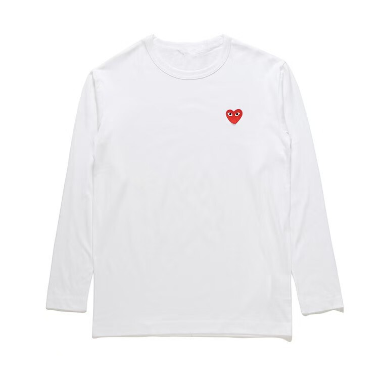 2026 New Pure Cotton Heart Embroidery Long-Sleeve T-Shirt for Women, Round Neck Couple Style White Base Shirt, Trendy Japanese Style