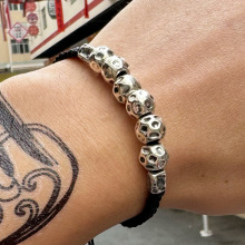 原创月球面坑洼珠子手链欧式美国流行饰品商务男士棉绳编织手链